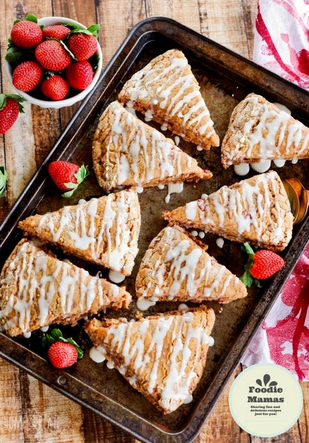 Whole Wheat Strawberry Scones Lemon Glaze
