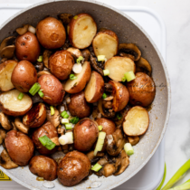 Cajun Spiced Mushrooms And Potatoes In A Pan.