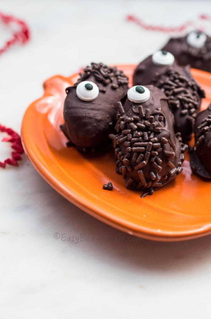 Chocolate Covered Date Monsters- A healthy little snack. Easy Baby Meals