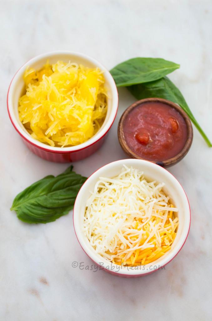 Ingredients -Spaghetti Squash Casserole-Individual sized portions. 