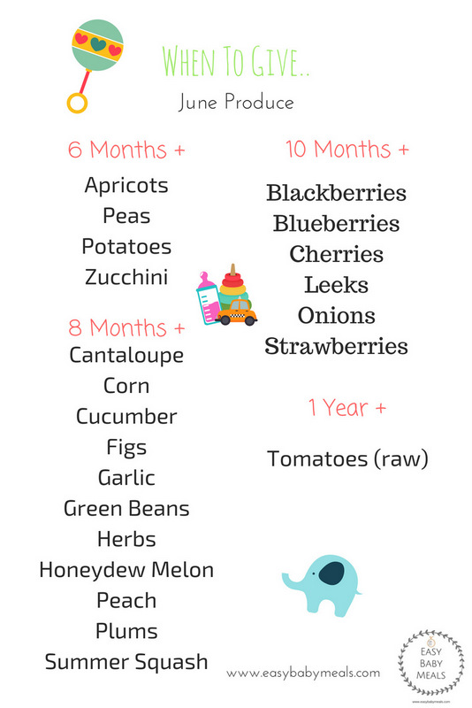 When To Give- June Produce List + Recipes-Easy Baby Meals- www.easybabymeals.com