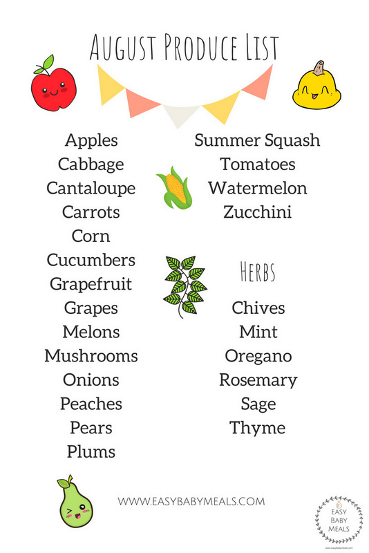 August Produce List- Easy Baby Meals- www.easybabymeals.com