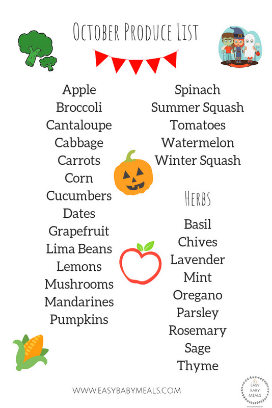 October Produce List- Easy Baby Meals-www.easybabymeals