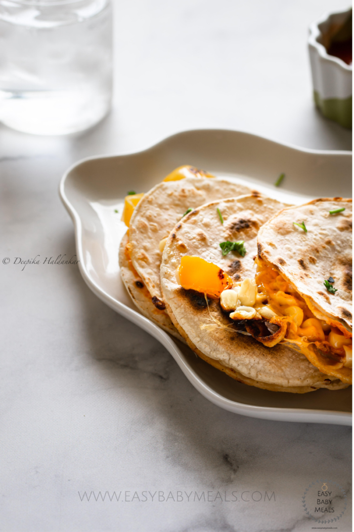 How to make Corn And Sweet Pepper Quesadillas- Easy Baby Meals